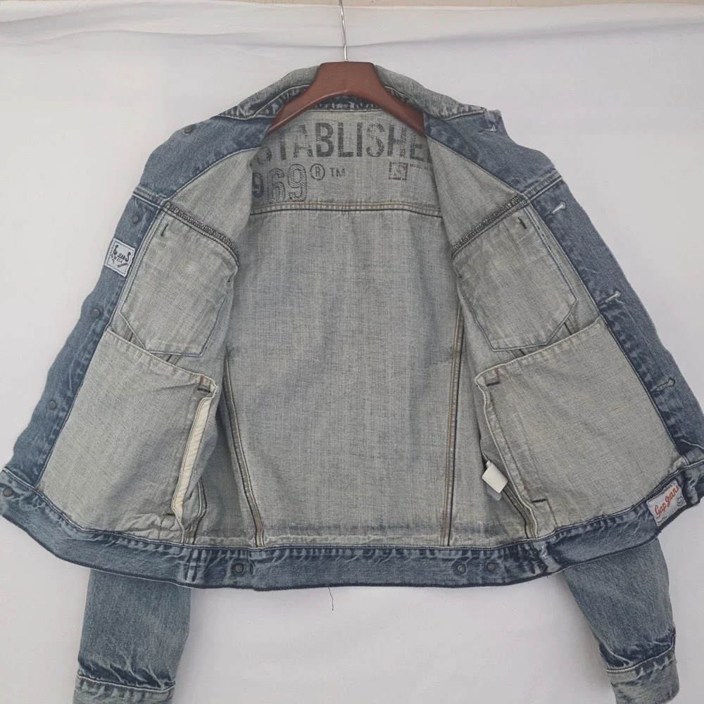 VTG Gap Jeans Jacket Mens Blue Denim Acid Wash 1969 Biker Y2K Trucker Small 40R